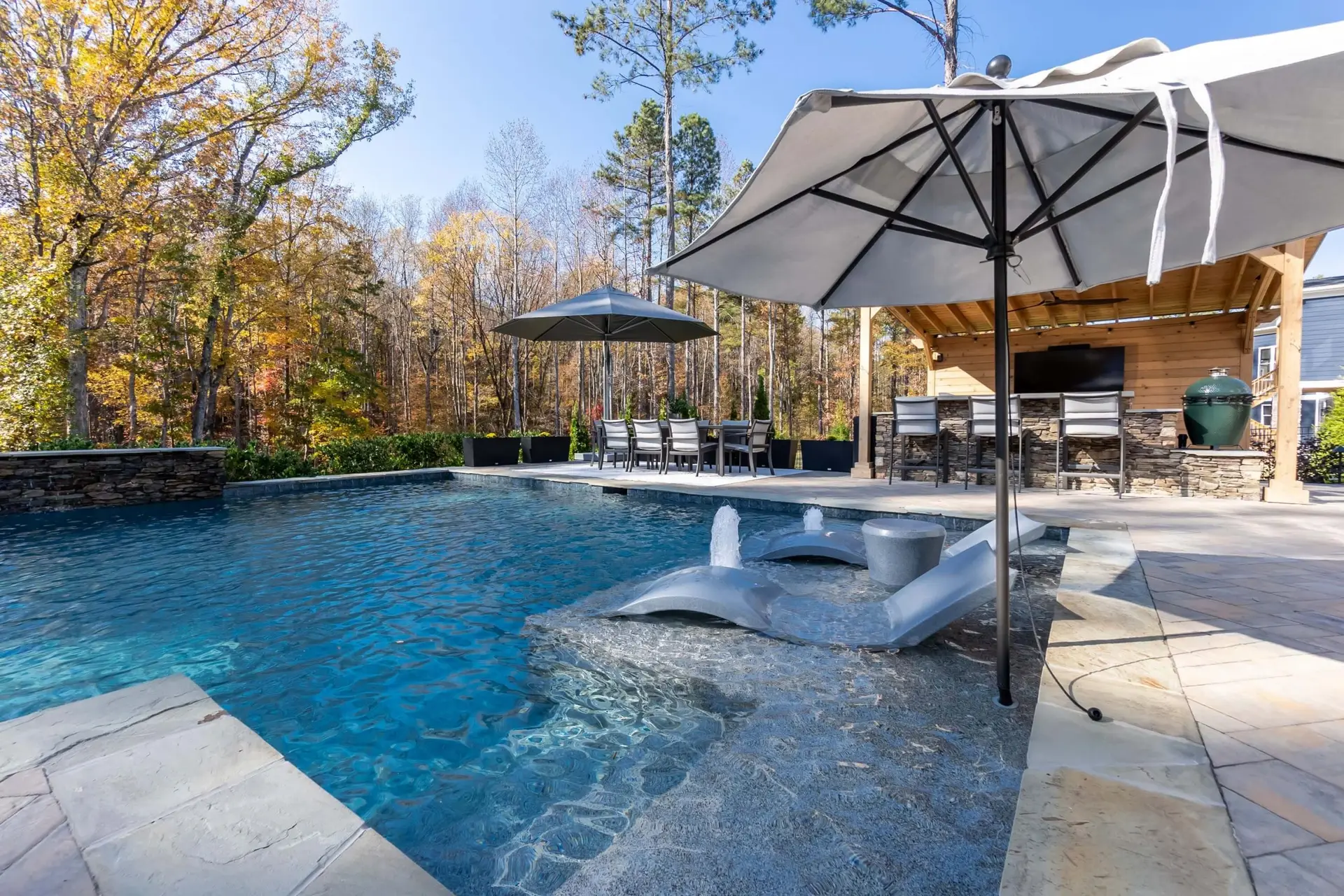 Rectangular linear pool with external baja shelf in North Raleigh