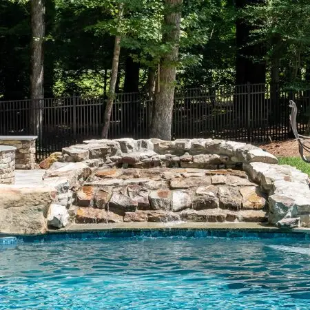 Ethan's Glen Cascading custom rock waterfall in Wake Forest, NC