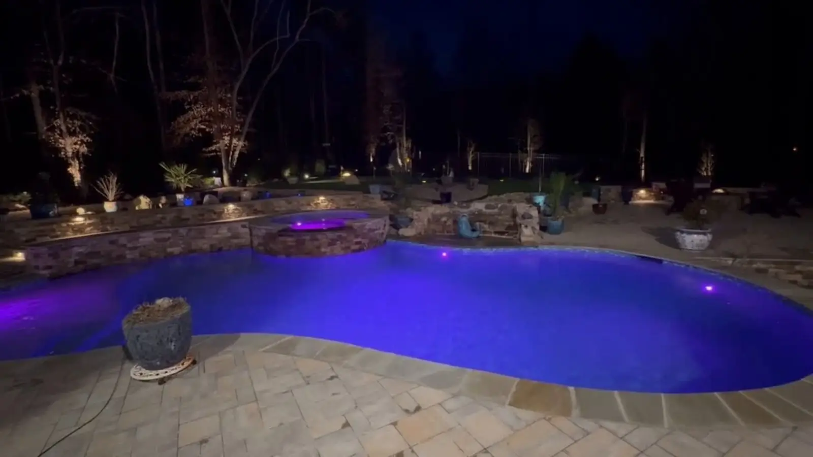 Pittsboro custom pool at night